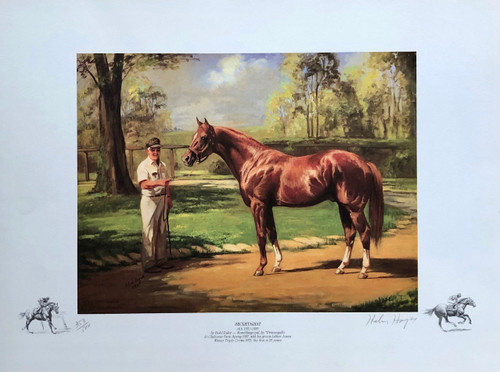 Secretariat at Claiborne Farm with his groom Luther Jones in the spring of 1987