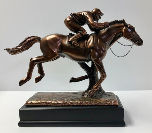 Jockey 11.5"W x 9.5"H copper plated and resin cast