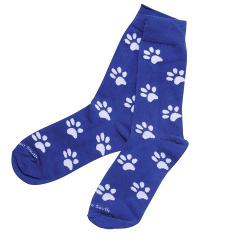 Blue with white paw, 80% cotton/17% polyester fits shoe size: 6-12