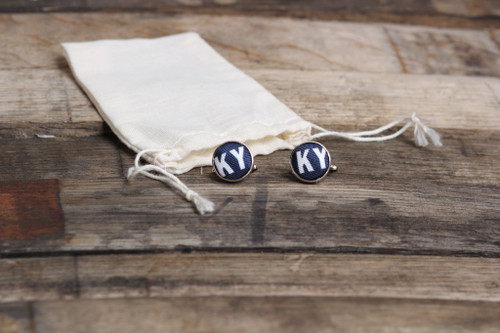 Navy cuff white KY letters with silver edge