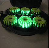 LED Safety Flare. 6 Pack with Rechargeable Case and Charger. Green