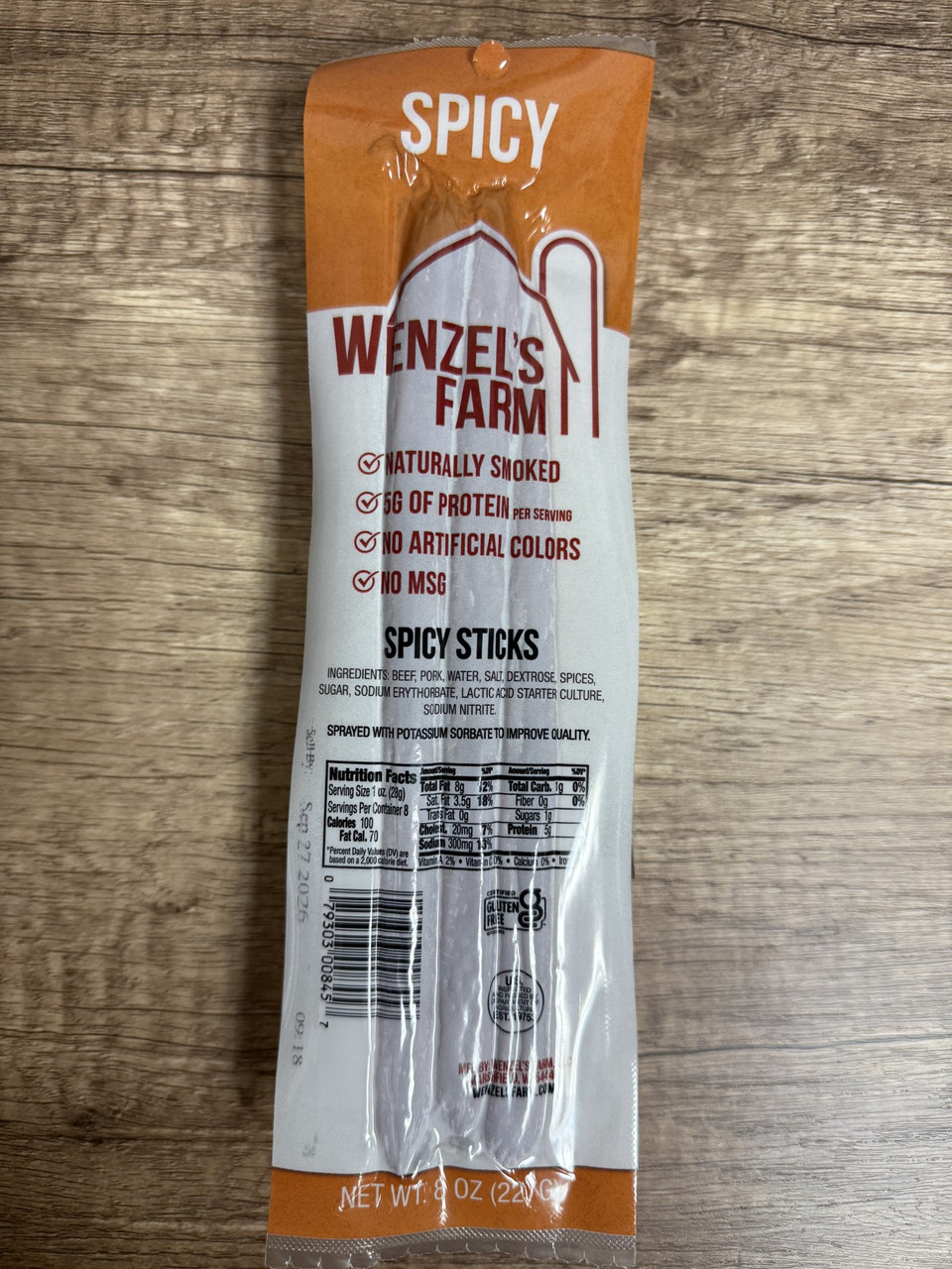 Wenzel's Farm Sausage Spicy Beef Sticks-8oz - Cedar Valley Cheese