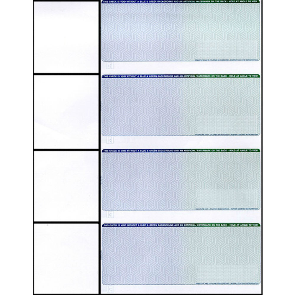 Checks, 4 per Sheet, Blue to Green, 5 Security Features