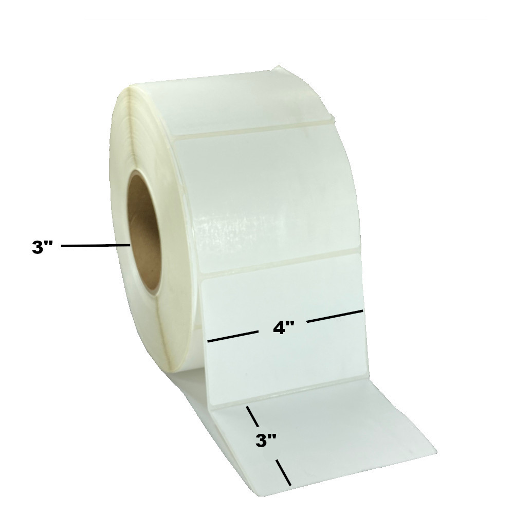 4" x 3", Thermal Transfer, Perforated, Roll, 3" Core, Coated, Premium, $18.09 per Roll in 4 Roll Case