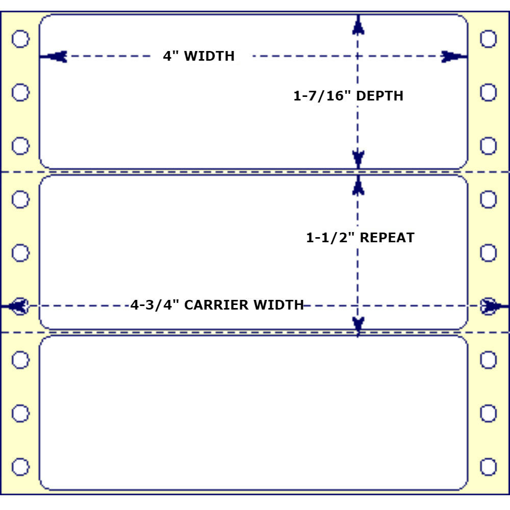 4" x 1-7/16", Pinfeed, 1 Label Across, Horizontal Perforation Between Each Label, 5,000 Labels a Case