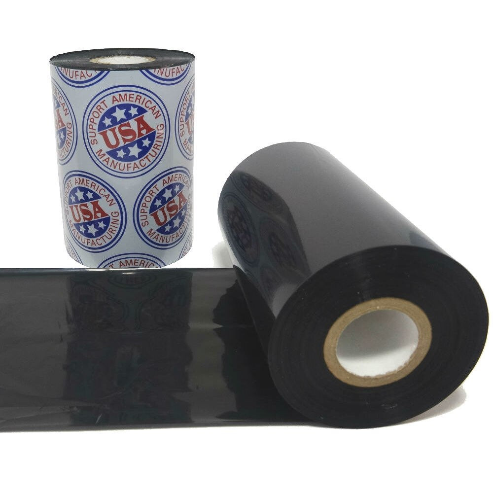 Wax Ribbon: 4.09” x 1,476’ (104.0mm x 450m), Ink on Outside, Resin Enhanced, $10.08 per Roll in 24 Roll Case