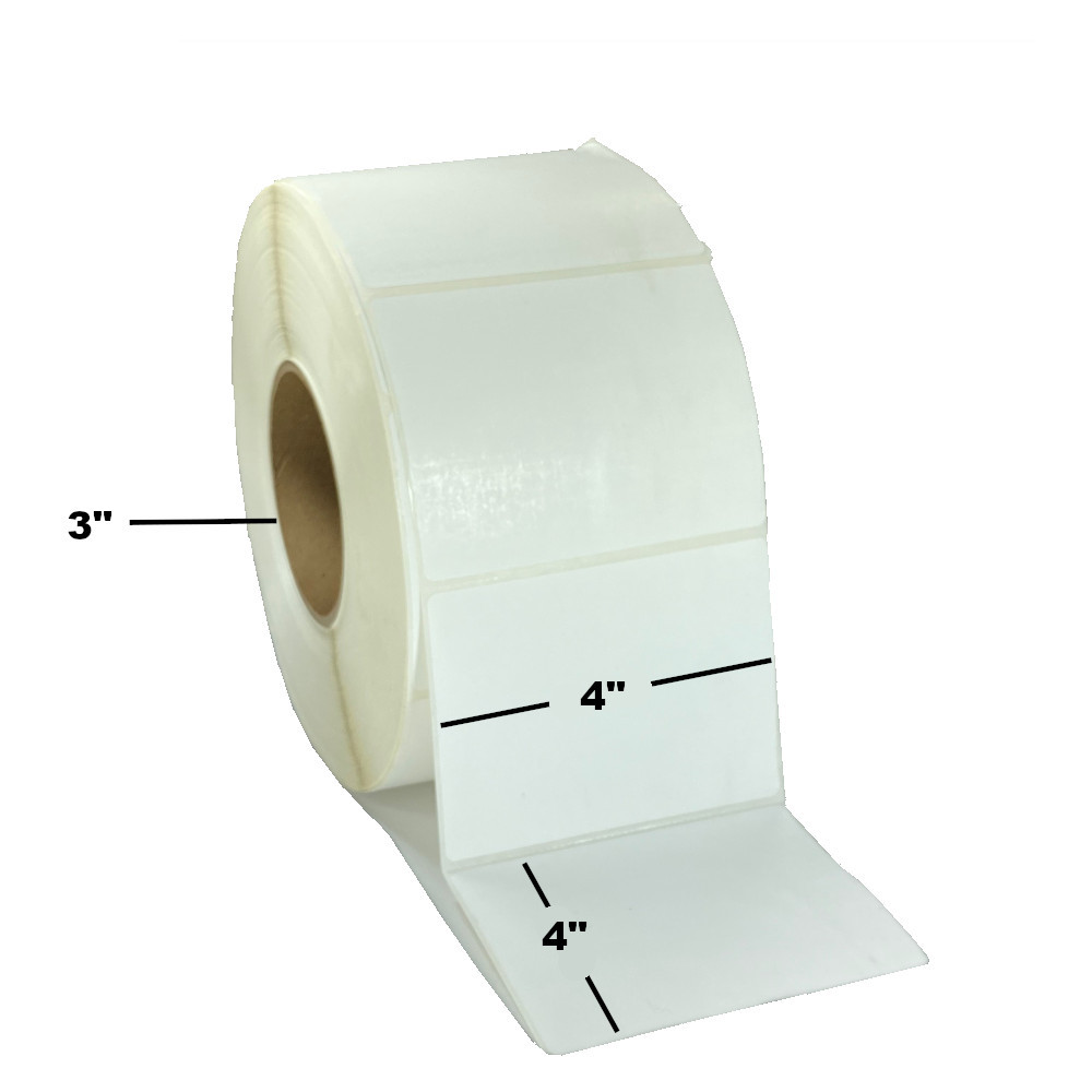 4" x 4 ", Thermal Transfer, Perforated, Roll, 3" Core, Coated, Premium, $19.17 per Roll in 4 Roll Case