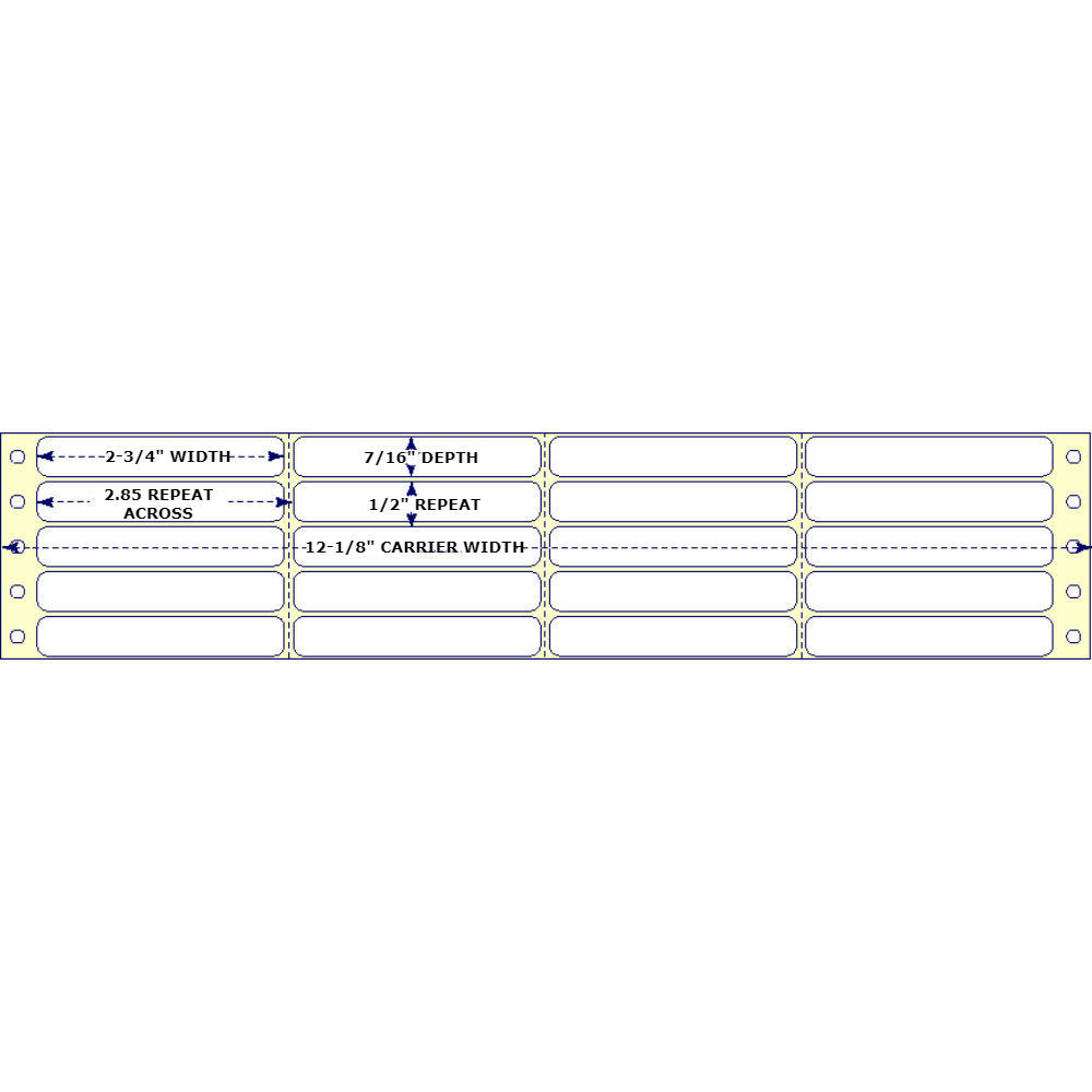 2-3/4" x 7/16", Pinfeed, 4 Labels Across, 40,000 Labels a Case