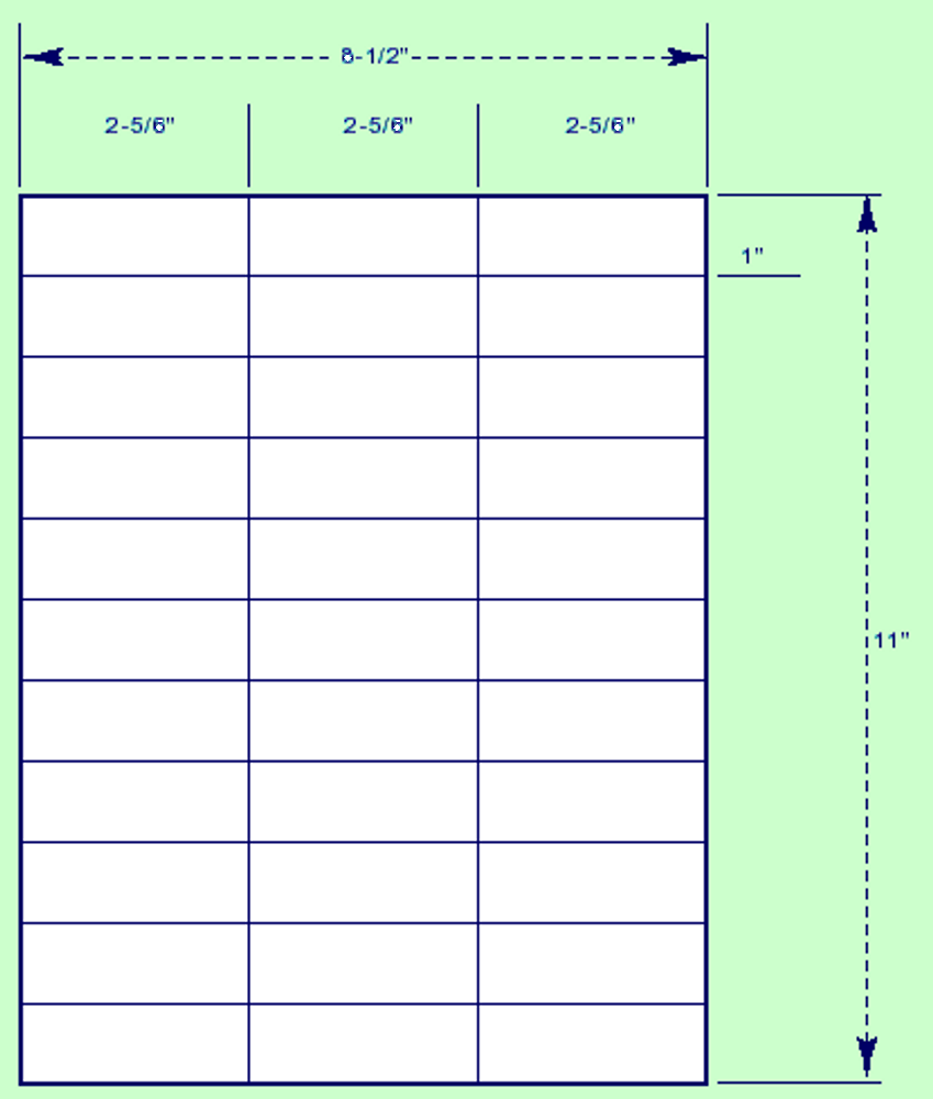 Cut Sheet 2-5/6" x 1" Labels for laser printers, ink jet printers and photocopiers