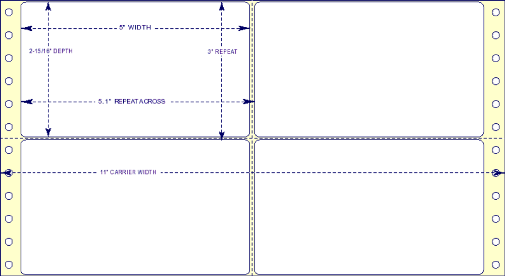 5" x 2-15/16", Pinfeed, 2 Labels Across, Vertical Perforation Between Each Label, 5,000 Labels a Case