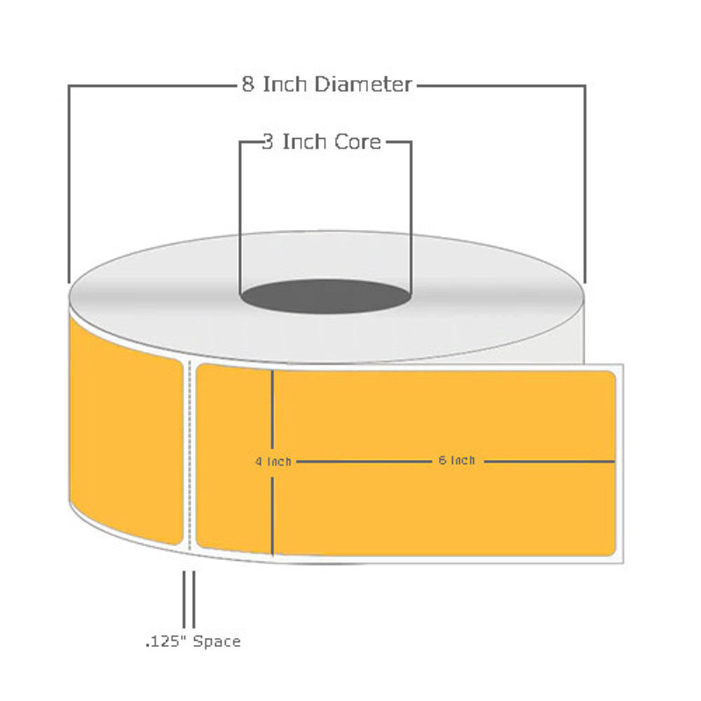 4" x 6", Thermal Transfer, Perforated, Roll, 3" Core, Coated, General Use, Orange, $24.75 per Roll in 4 Roll Case