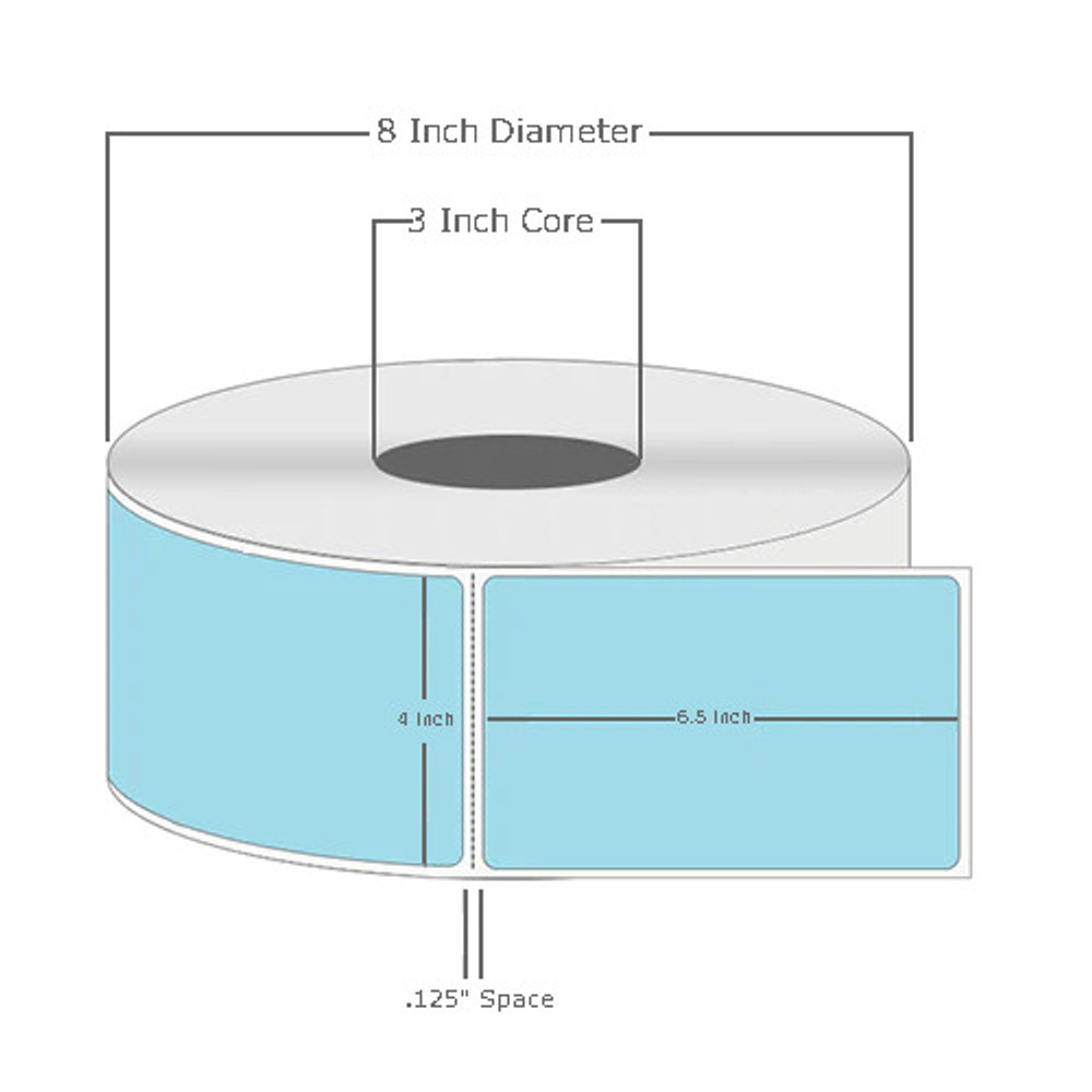 4" x 6.5", Thermal Transfer, Perforated, Roll, 3" Core, Coated, General Use, Blue, $27.25 per Roll in 4 Roll Case