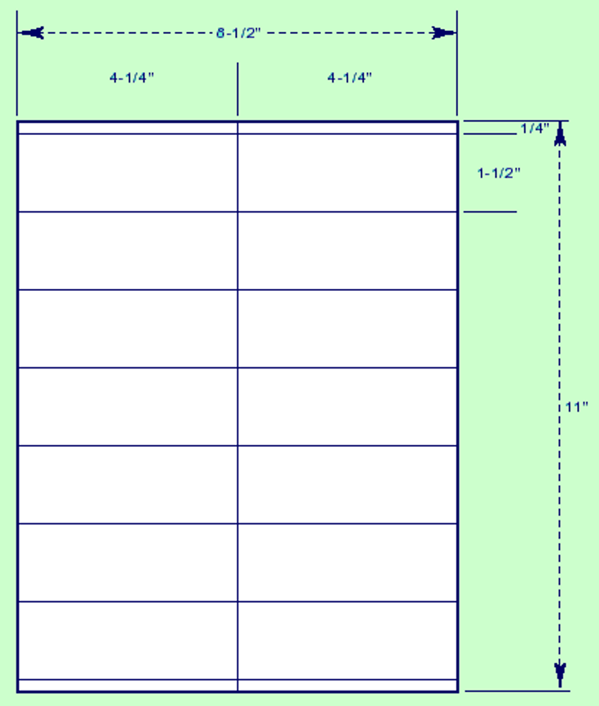 Cut Sheet 4-1/4" x 1-1/2" Labels with Gripper Margin for laser printers, ink jet printers and Photocopiers