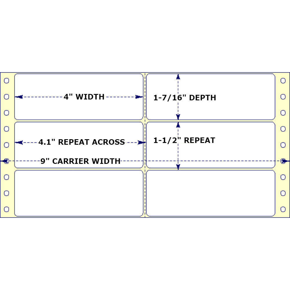 4" x 17/16" fanfold labels 2 Across for pin fed printers