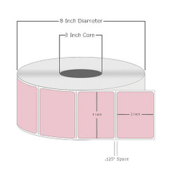 4" x 2", Thermal Transfer, Perforated, Roll, 3" Core, Coated, General Use, Pink, $45 per Roll in 4 Roll Case Loading
