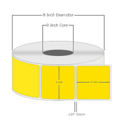 4" x 4", Thermal Transfer, Perforated, Roll, 3" Core, Coated, General Use, Pantone Yellow, $33.25 per Roll in 4 Roll Case Loading