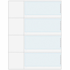 Checks, 4 per Sheet, 3 Perforations: 2 ¾", 5 ½" and 8 ¼” From Top of Check, Blue, 5 Security Features Loading
