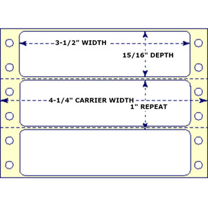 3-1/2" x 15/16", Pinfeed, 1 Label Across, Horizontal Perforation Between Each Label, 5,000 Labels a Case 3-1/2" x 15/16", Pinfeed, 1 Label Across, Horizontal Perforation Between Each Label, 5,000 Labels a Case
