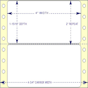4" x1-15/16", Pinfeed, 1 Label Across, Horizontal Perforation Between Each Label, 5,000 Labels a Case 4" x1-15/16", Pinfeed, 1 Label Across, Horizontal Perforation Between Each Label, 5,000 Labels a Case