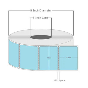 4" x 2", Thermal Transfer, Perforated, Roll, 3" Core, Coated, General Use, Blue, $45 per Roll in 4 Roll Case 4" x 2", Thermal Transfer, Perforated, Roll, 3" Core, Coated, General Use, Blue, $45 per Roll in 4 Roll Case