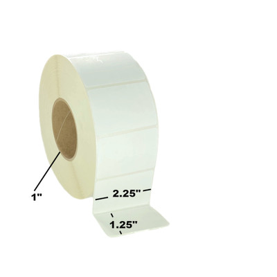 2.25" x 1.25", Direct Thermal, Perforated, Roll, 1" Core, Uncoated, 4" Outside Diameter, General Use, $8.65  per Roll in 12 Roll Case