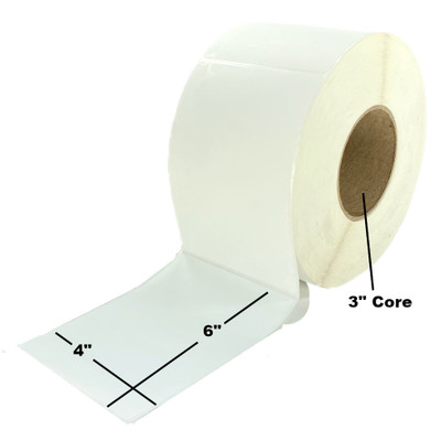 4" x 6 ", Thermal Transfer, Non-Perforated, Roll, 3" Core, Coated, General Use, $14.81 per Roll in 4 Roll Case