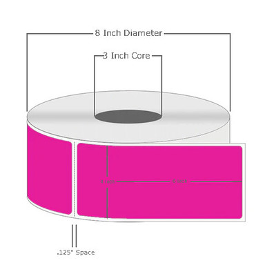 4" x 6", Thermal Transfer, Perforated, Roll, 3" Core, Coated, General Use, Fluorescent Pink, $24.75 per Roll in 4 Roll Case