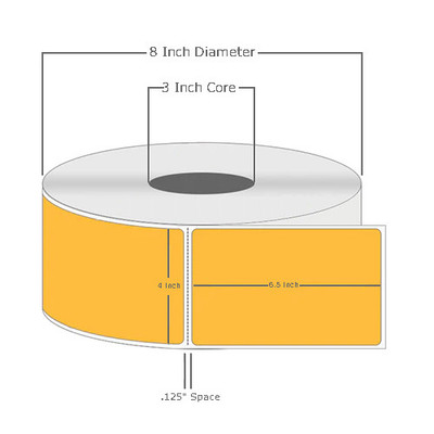 4" x 6.5", Thermal Transfer, Perforated, Roll, 3" Core, Coated, General Use, Orange, $27.25 per Roll in 4 Roll Case