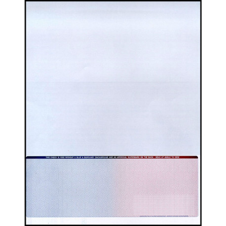 Check on Bottom, Single Perforation: 7 1/2” from Top, Blue to Burgundy, 13 Security Features