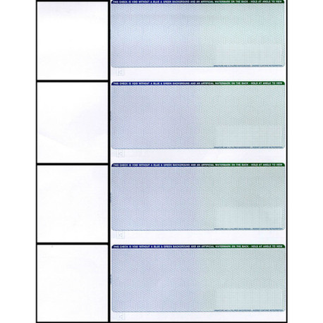 Checks, 4 per Sheet, Blue to Green, 5 Security Features