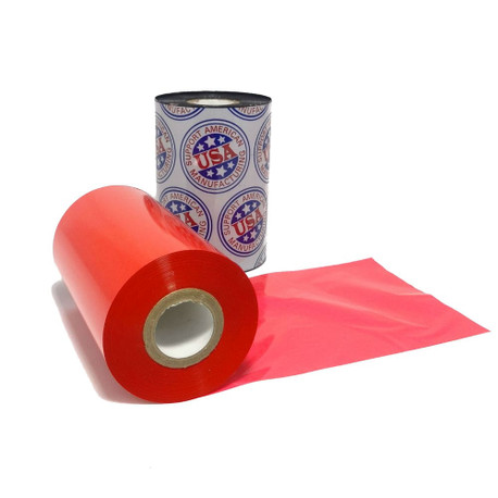 Resin Ribbon: 4.33" x 984' (110.0mm x 300m), Ink on Outside,  Red, $45.13 per Roll in 6 Roll Case.