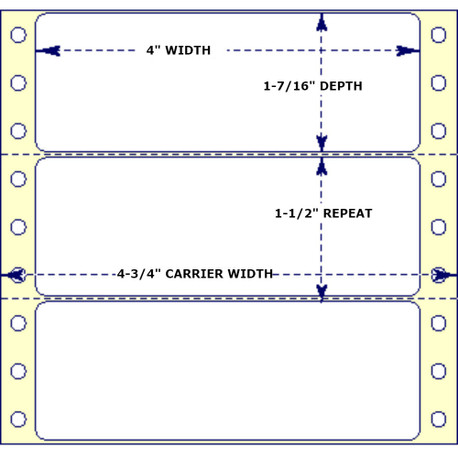 4" x 1-7/16", Pinfeed, 1 Label Across, Horizontal Perforation Between Each Label, 5,000 Labels a Case