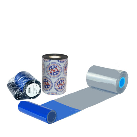 Wax Resin Ribbon: 2.17” x 3,280’ (55.0mm x 1000m), Ink on Outside, Silver, Near Edge, $35.41 per Roll in 12 Roll Case