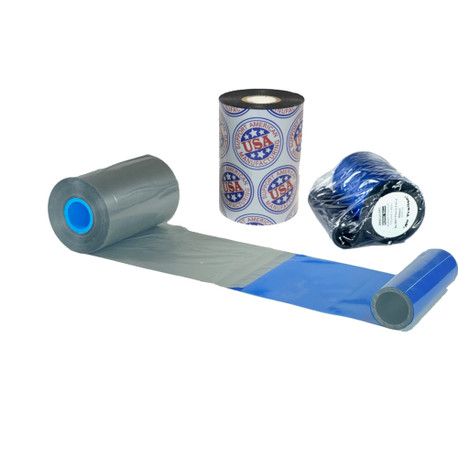 Wax Resin Ribbon: 2.17” x 3,609’ (55.0mm x 1100m), Ink on Inside, Silver, Near Edge, $37.02 per Roll in 24 Roll Case