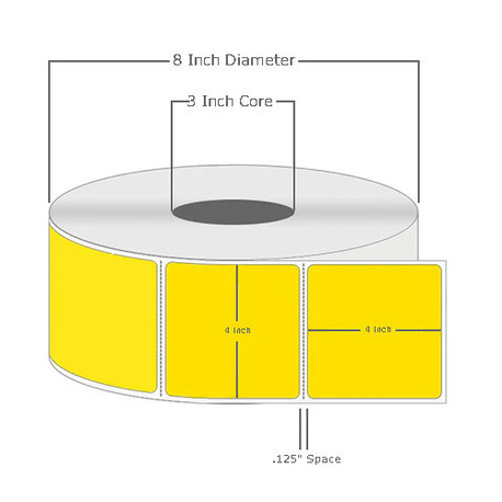 4" x 4", Thermal Transfer, Perforated, Roll, 3" Core, Coated, General Use, Pantone Yellow, $33.25 per Roll in 4 Roll Case 4" x 4", Thermal Transfer, Perforated, Roll, 3" Core, Coated, General Use, Pantone Yellow, $33.25 per Roll in 4 Roll Case
