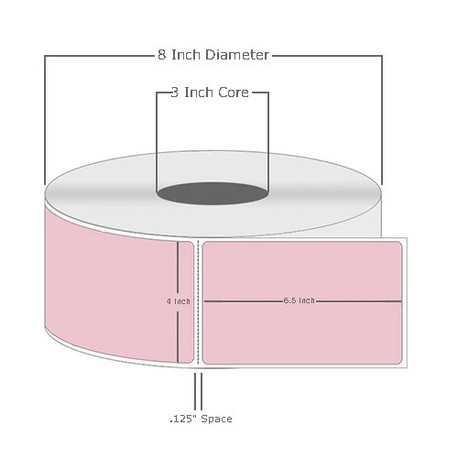 4" x 6.5", Thermal Transfer, Perforated, Roll, 3" Core, Coated, General Use, Pink, $27.25 per Roll in 4 Roll Case