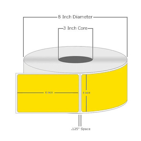 4" x 6", Direct Thermal, Perforated, Roll, 3" Core, Uncoated, General Use, Pantone Yellow, $45 per Roll in 4 Roll Case 4" x 6", Direct Thermal, Perforated, Roll, 3" Core, Uncoated, General Use, Pantone Yellow, $45 per Roll in 4 Roll Case