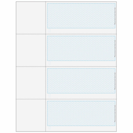 Checks, 4 per Sheet, 3 Perforations: 2 ¾", 5 ½" and 8 ¼” From Top of Check, Blue, 5 Security Features