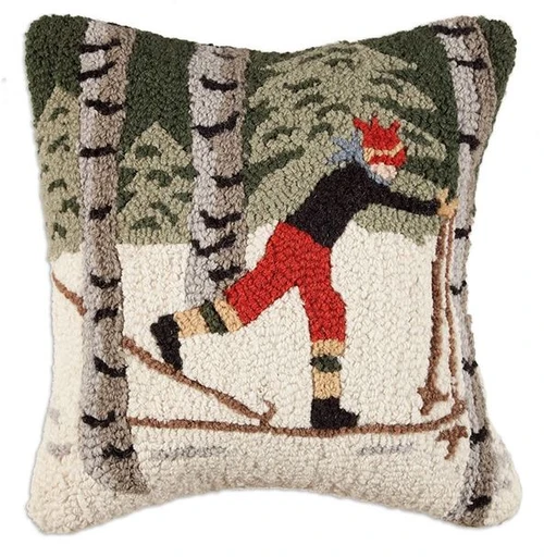 Back Country Skier Hooked Pillow