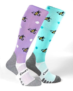 Busy Bee horse riding socks in pastel colours with bee design and Coolmax® performance foot.