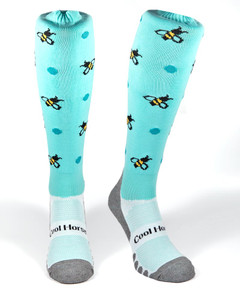 Coolhorsesocks technical riding socks in a bee pattern in blue Coolhorsesocks technical riding socks in a bee pattern in blue
