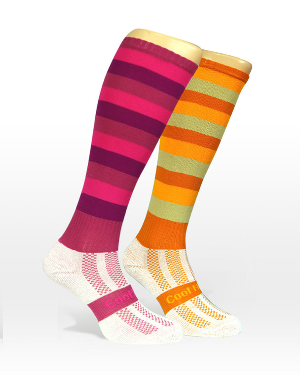 Cool Horse Riding Socks | Stripped horse socks in Pink and golds