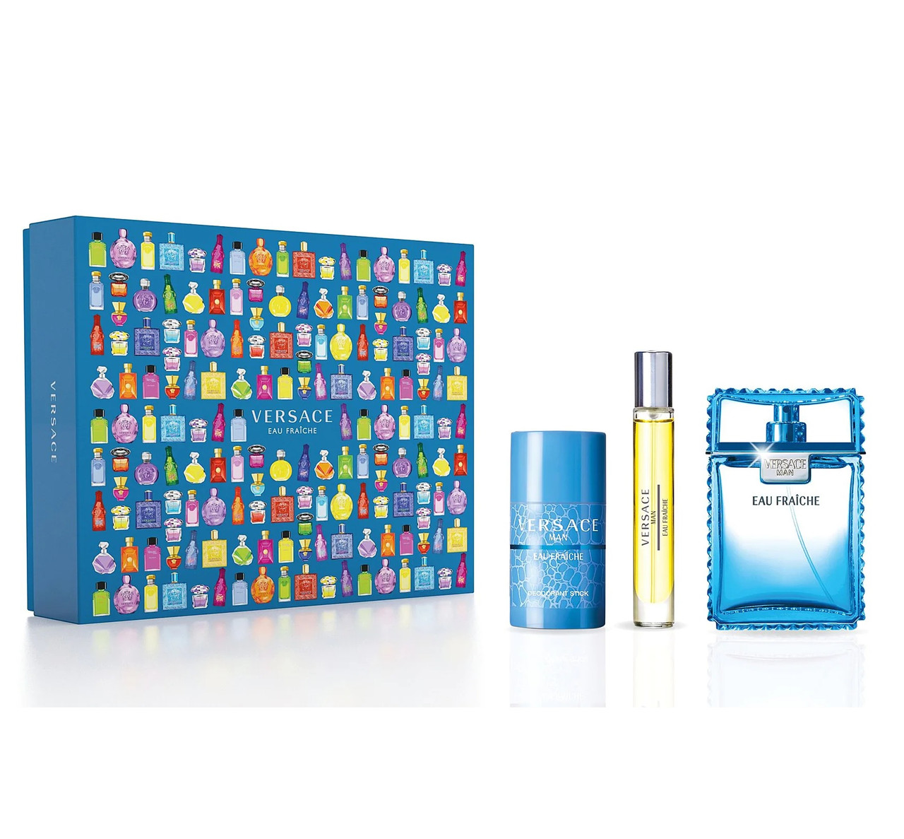 VERSACE EAU FRAICHE 3 PCS SET: 3.4 EAU DE TOILETTE SPRAY + 0.3 OZ EAU DE  TOILETTE TRAVEL SPRAY + 2.5 DEODORANT STICK (HARD BOX) - ScentsWorld