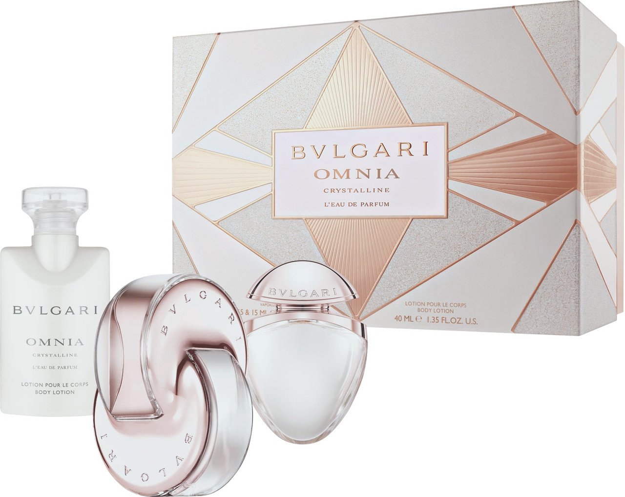 BVLGARI OMNIA CRYSTALLINE 3 PCS SET: 2.2 EDP SP + 0.5 OZ EDP SP + 1.35 BODY  LOTION