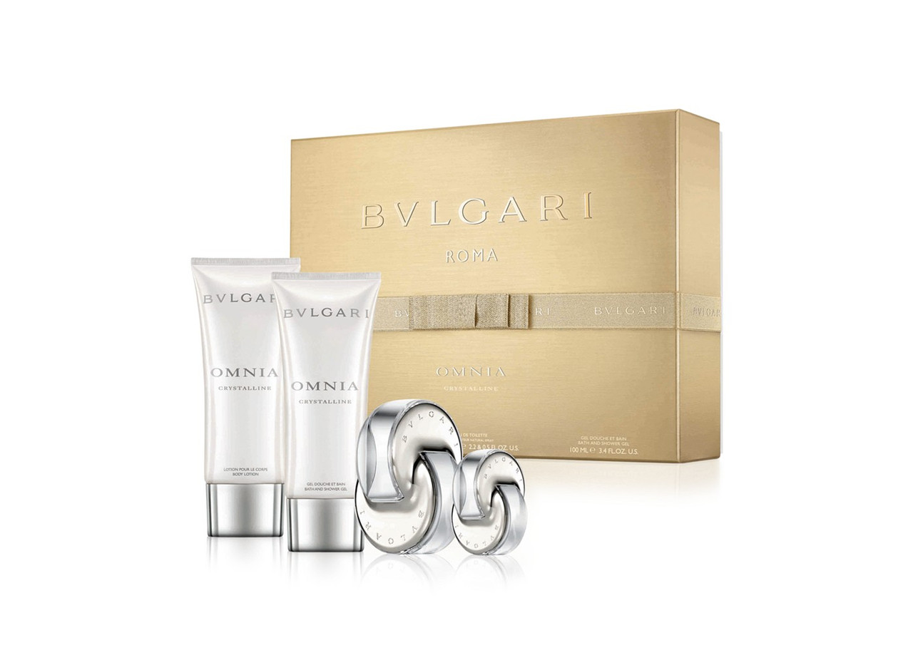 BVLGARI OMNIA CRYSTALLINE 4 PCS SET: 2.2 EDT SP + 0.5 OZ EDT SP + 3.4 BODY  LOTION + 3.4 BATH & SHOWER GEL