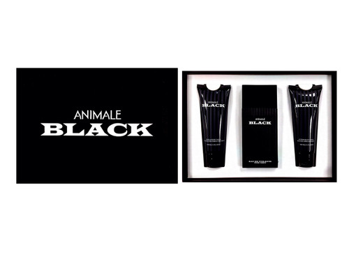 ANIMALE BLACK 3 PCS SET FOR MEN: 3.4 EDT SP + 3.4 AFTER SHAVE BALM + 3.4 HAIR & BODY WASH