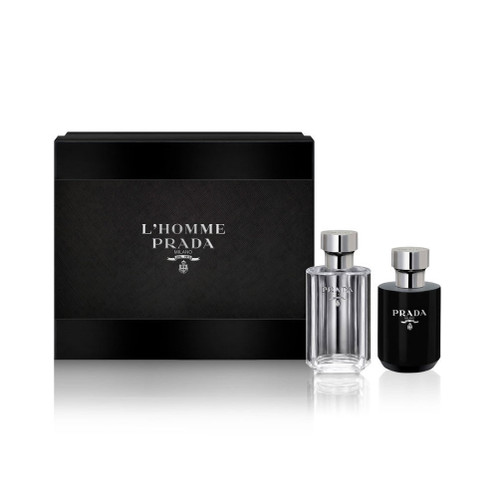 PRADA L'HOMME 2 PCS SET: 3.4 EAU DE TOILETTE SPRAY + 4.2 SOOTHING AFTERSHAVE BALM (HARD BOX)