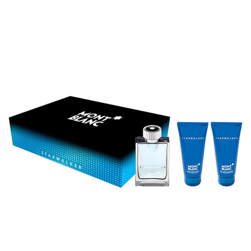 MONT BLANC STARWALKER 3 PCS SET FOR MEN: 2.5 EDT SP + 3.4 AFTERSHAVE BALM + 3.4 SHOWER GEL