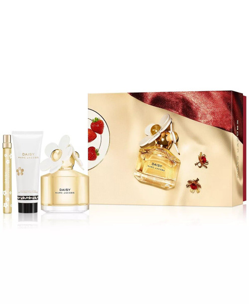 MARC JACOBS DAISY 3 PCS SET FOR WOMEN: 3.3 EAU DE TOILETTE SPRAY + 2.5 BODY LOTION + 0.33 EAU DE TOILETTE SPRAY