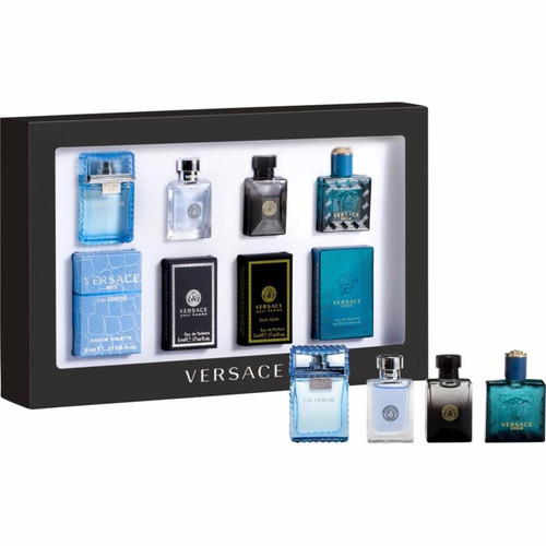 VERSACE 4 PCS MINI SET FOR MEN: EROS 0.17 OZ EDT + OUD NOIR 0.17 OZ EDP + POUR HOMME 0.17 OZ EDT + EAU FRAICHE 0.17 OZ EDT